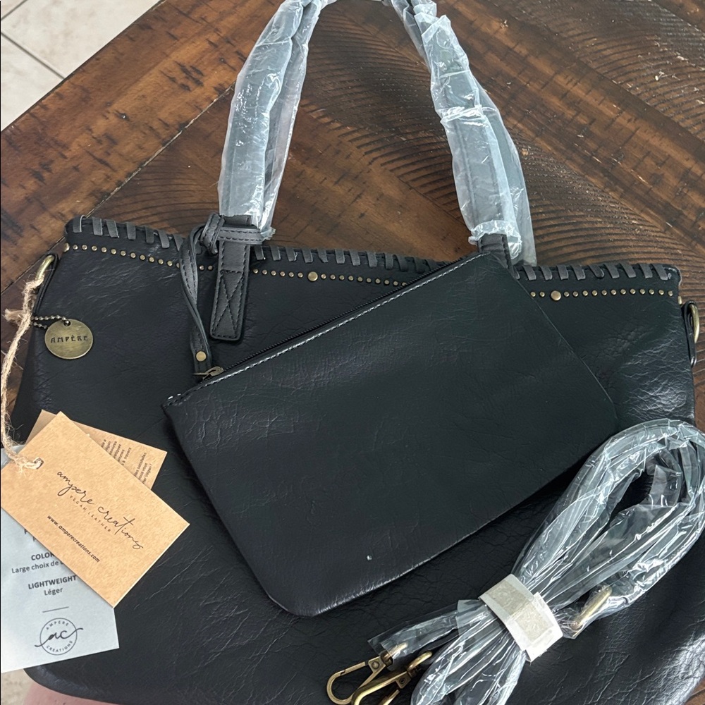 NWT Carrie Braded Elegant Black Women's Satchel Crossbody strap wristlet dustbag